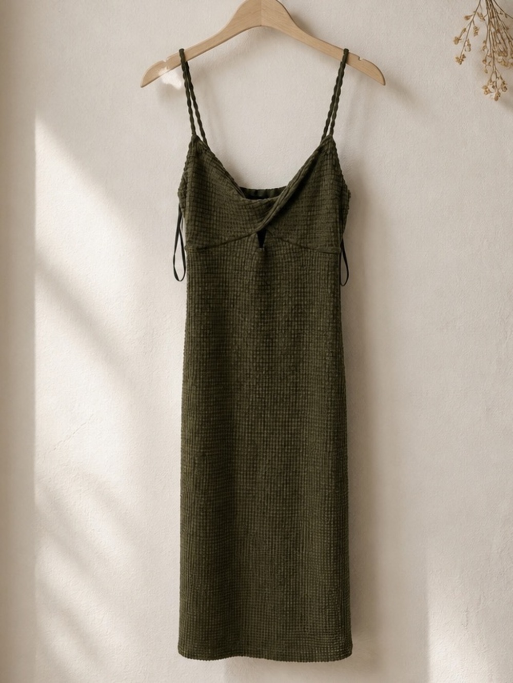 2SAINTS Olive Textured Knit Midi‎ Dress | Minimalist Grunge Boho